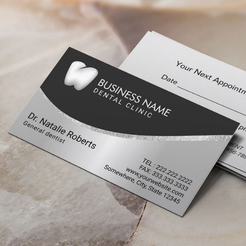 Dentist Stylish Tooth Logo Metallic Dental Care Appointment Card