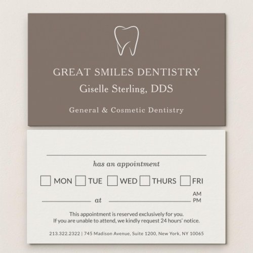 Dentist Taupe Brown Tooth Dental Appointment Business Card