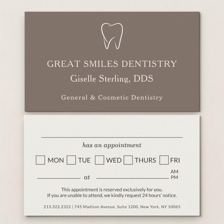 Dentist Taupe Brown Tooth Dental Appointment Business Card