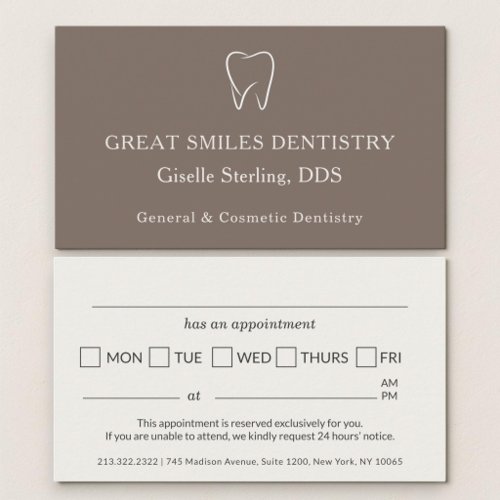 Dentist Taupe Brown Tooth Dental Appointment Card