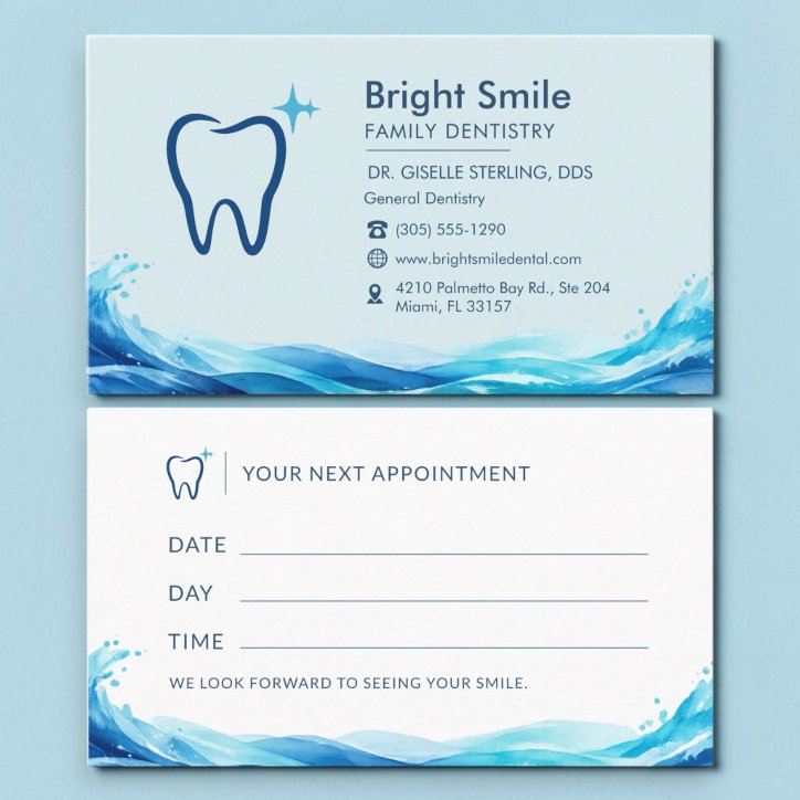 Dentist Teal Blue Water Splash Appointment Card