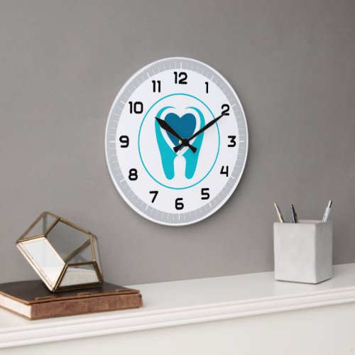 Dentist  Teeth Heart Large Clock