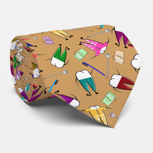 Dentist Teeth People Art Gold Neck Tie (Rolled)