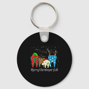 Dentist Teeth Santa Hat Leopard Plaid Dental Merry Keychain