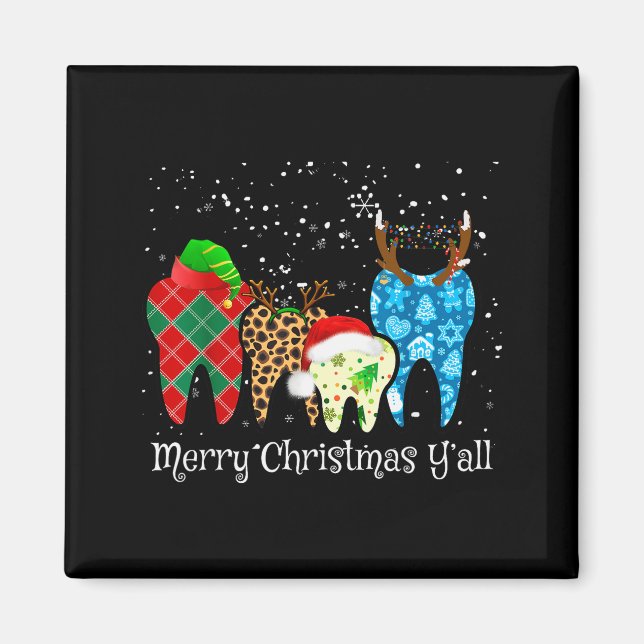 Dentist Teeth Santa Hat Leopard Plaid Dental Merry Magnet (Front)