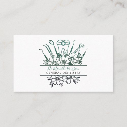 Dentist Tools  Floral Business Card