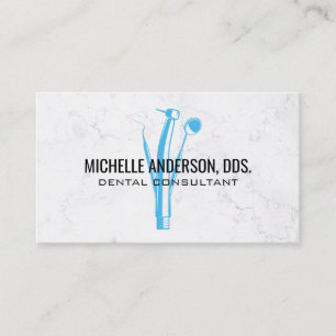 Dentist Tools Logo Marble Background Business Card