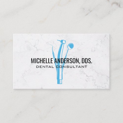 Dentist Tools Logo  Marble Background Business Card