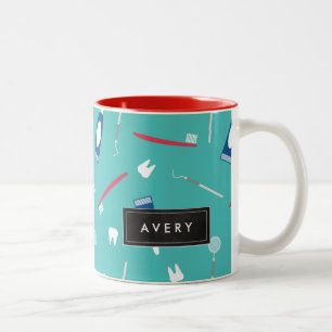 Dentist Tools Pattern Custom Name Two-Tone Coffee Mug