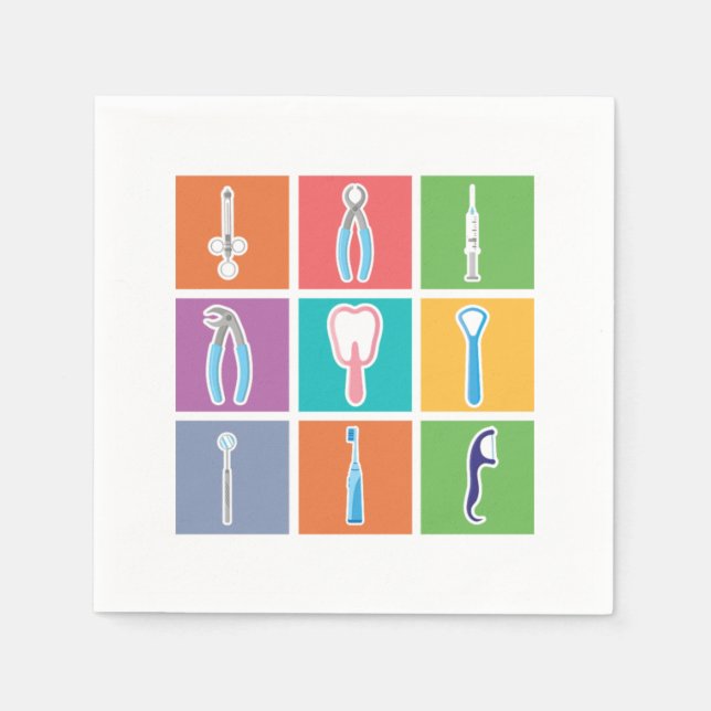 Dentist Tools Pop Art Dentistry Tooth Doctor Teeth Napkins (Front)