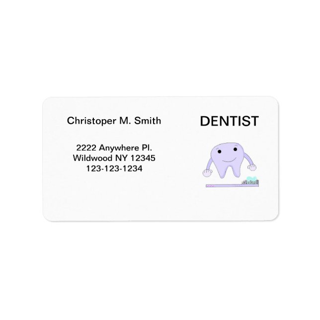 Dentist Tooth and Toothbrush Label (Front)