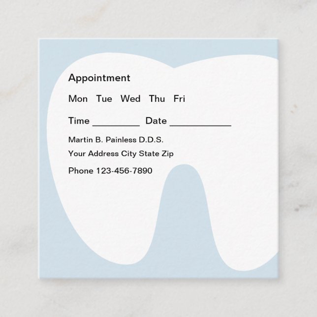 Dentist Tooth Background Appointment Reminder Square Business Card (Front)