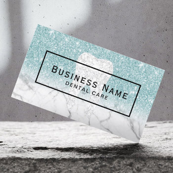 Dentist Tooth Blue Glitter Marble Dental Care Business Card by cardfactory at Zazzle
