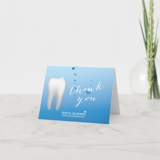 Dentist Tooth & Blue Water Dental Care Thank You Card (Front)