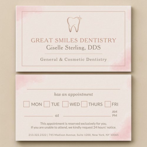 Dentist Tooth Blush Pink Dental Office Appointment Business Card