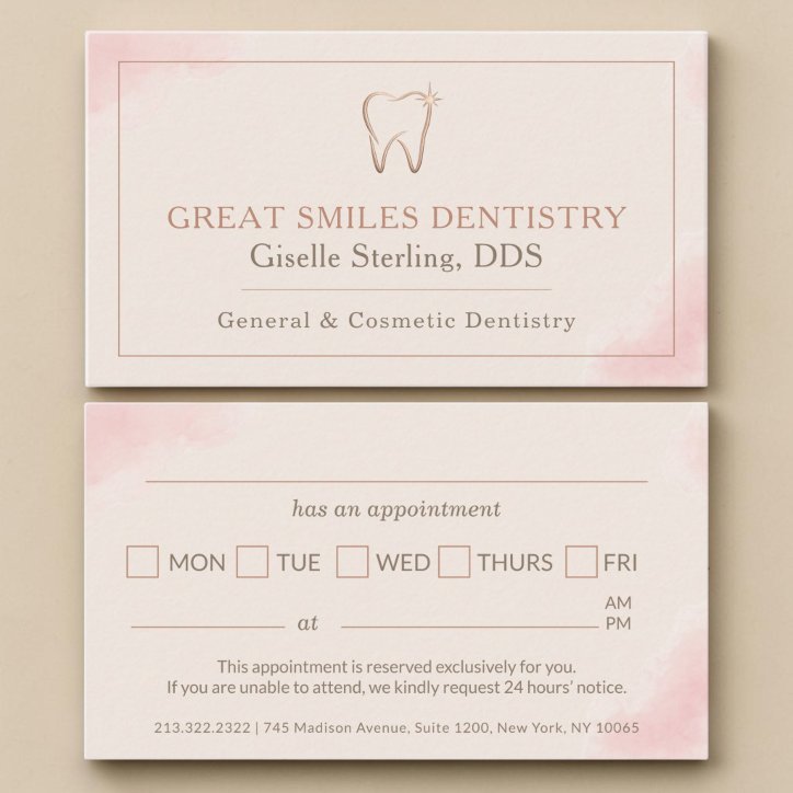 Dentist Tooth Blush Pink Dental Office Appointment Business Card