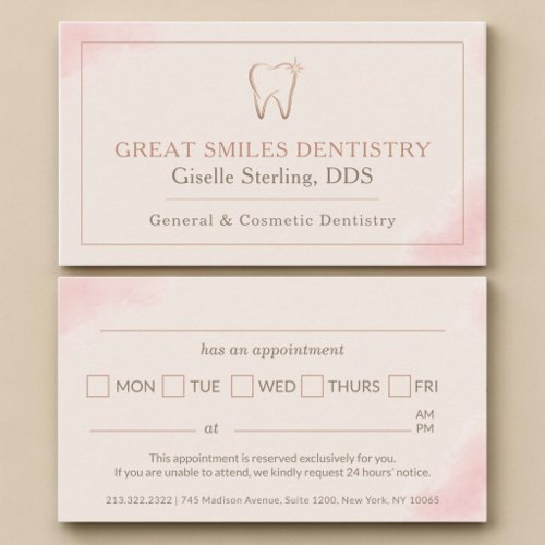 Dentist Tooth Blush Pink Dental Office Appointment Card
