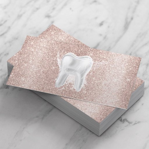 Customizable Dentist Tooth Blush Rose Gold Glitter Dental Care Business Card