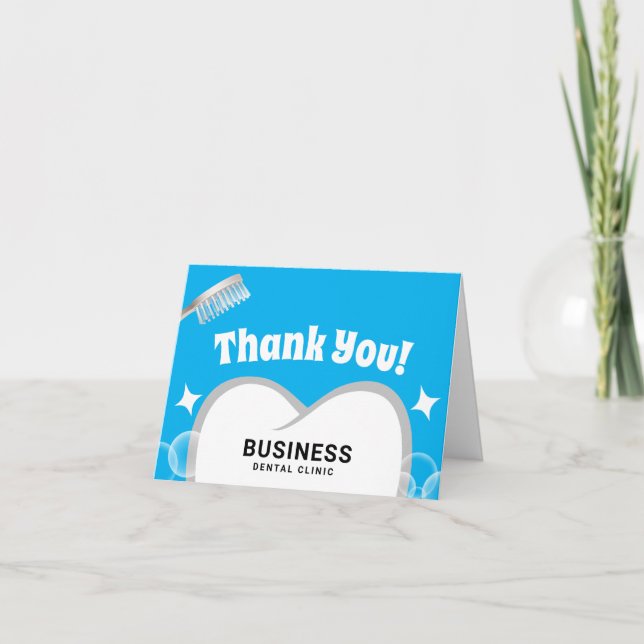 Dentist Tooth & Bubbles Blue Dental Thank You Card (Front)