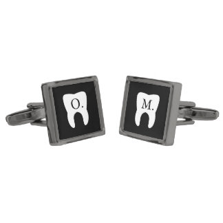 Dentist Tooth Custom Initials Gunmetal Finish Cufflinks