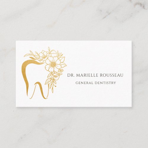 Dentist Tooth Floral Gold Logo Business Card