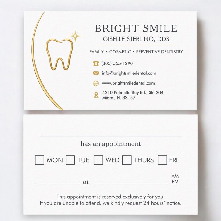 Dentist Tooth Gold Elegant Logo Dental Appointment Business Card