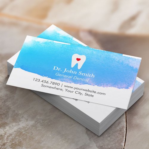 Dentist Tooth Heart Blue Watercolor Dental Appointment Card