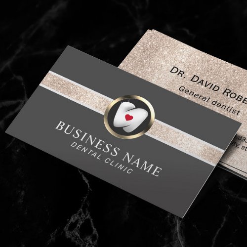 Dentist Tooth Heart Logo Luxury Dental Care Business Card