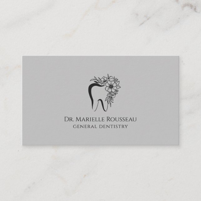 Dentist Tooth Logo Gray Dental Office Business Card (Front)