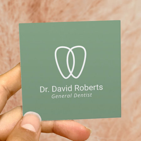 Dentist Tooth Logo Minimalist Green Dental Care Square Business Card