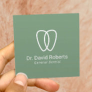 Dentist Tooth Logo Minimalist Green Dental Care Square Business Card at Zazzle