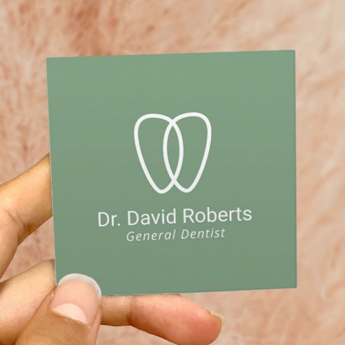 Dentist Tooth Logo Minimalist Green Dental Care Square Business Card