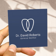 Dentist Tooth Logo Minimalist Navy Dental Care Square Business Card at Zazzle