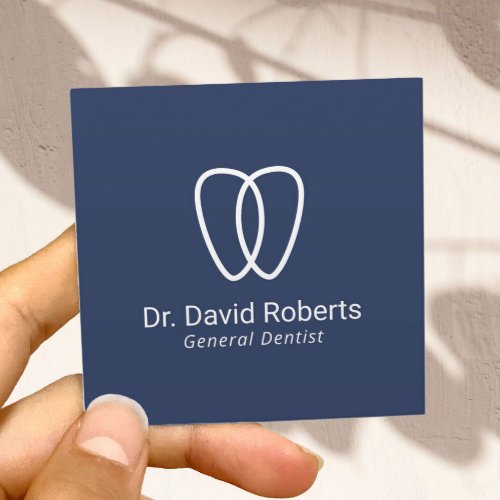 Dentist Tooth Logo Minimalist Navy Dental Care Square Business Card