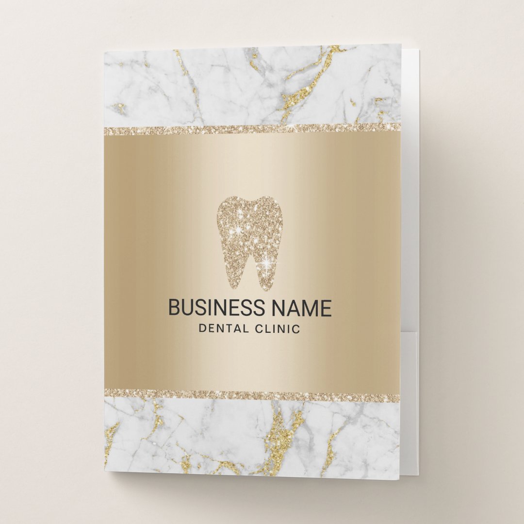 Dentist Tooth Logo Modern Gold Marble Dental Care Pocket Folder | Zazzle