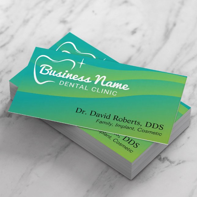 Dentist Tooth Logo Modern Green Curves Dental Care Appointment Card (Creator Uploaded)