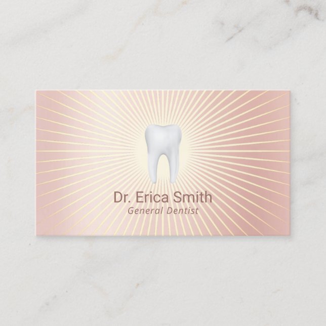 Dentist Tooth Logo Modern Rose Gold Dental Care Business Card (Front)