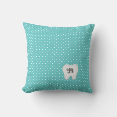 Dentist Tooth Logo Monogram Polka Dot Throw Pillow