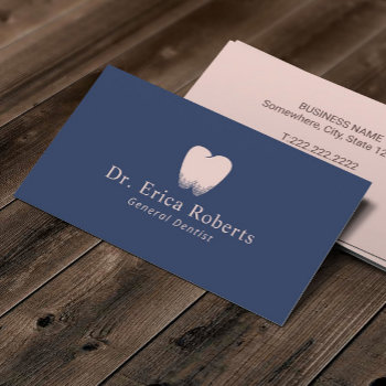 Dentist Tooth Logo Navy Blue Blush Pink Dental Business Card by cardfactory at Zazzle