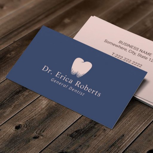 Customizable Dentist Tooth Logo Navy Blue Blush Pink Dental Business Card