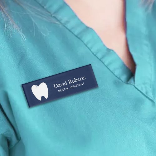 Dentist Tooth Logo Navy Blue Dental Assistant Name Tag
