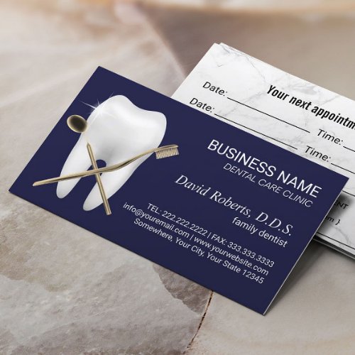 Dentist Tooth Logo Navy Blue Dental Office Appointment Card