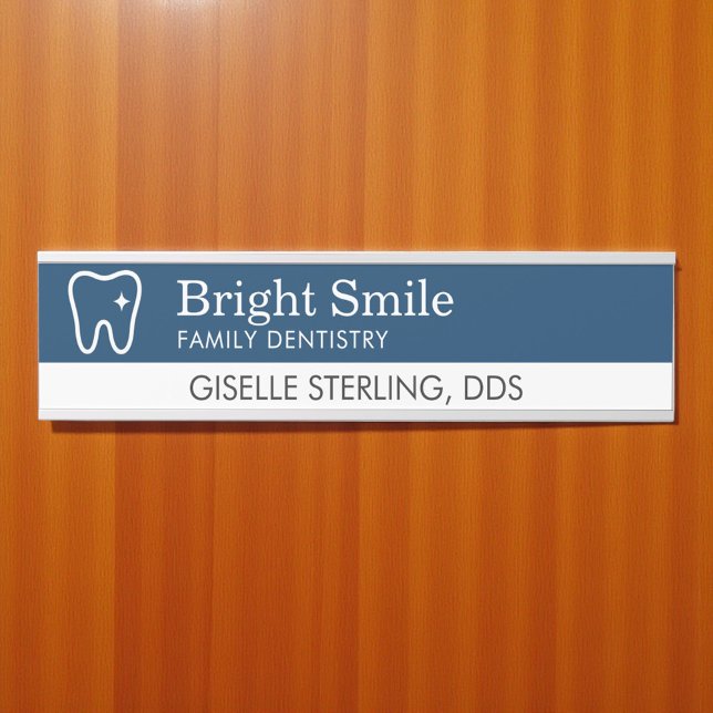 Dentist Tooth Logo Navy Blue Modern Office Door Sign (Creator Uploaded)