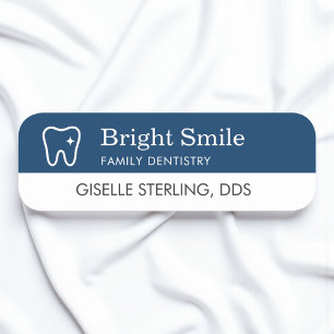 Dentist Tooth Logo Navy Blue Modern Office Name Tag