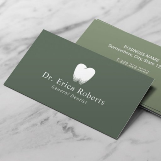 Customizable Dentist Tooth Logo Sage Green Dental Office Business Card