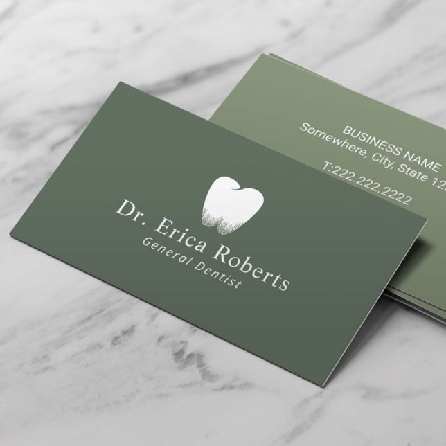 Dentist Tooth Logo Sage Green Dental Office Business Card (Creator Uploaded)