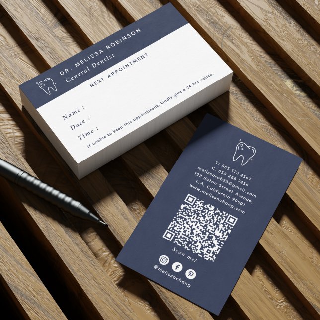 Dentist Tooth Logo Simple Blue Appointment Business Card (Creator Uploaded)