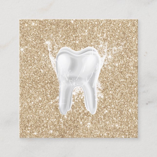 Dentist Tooth Modern Gold Sparkle Dental Clinic Square Business Card (Front)