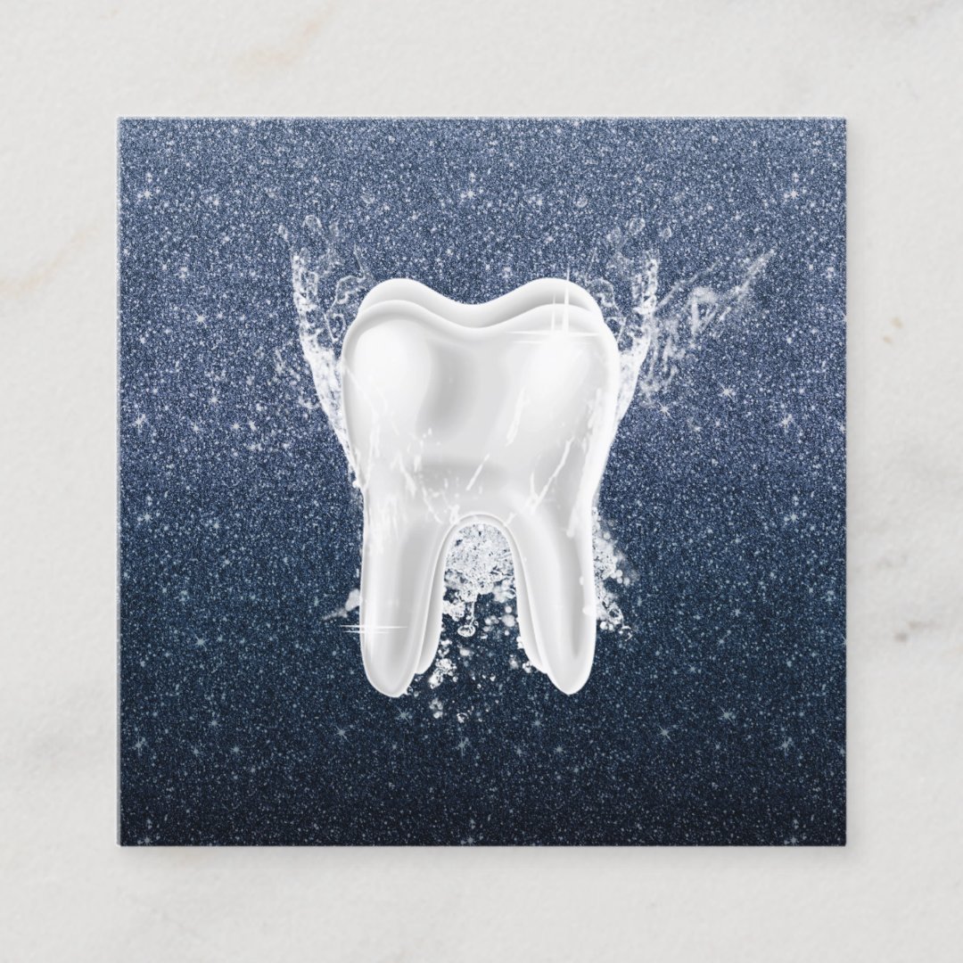 Dentist Tooth Modern Navy Blue Glitter Dental Square Business Card Zazzle