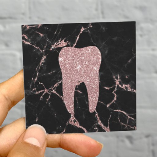 Customizable Dentist Tooth Modern Rose Gold Marble Dental Care Square Business Card
